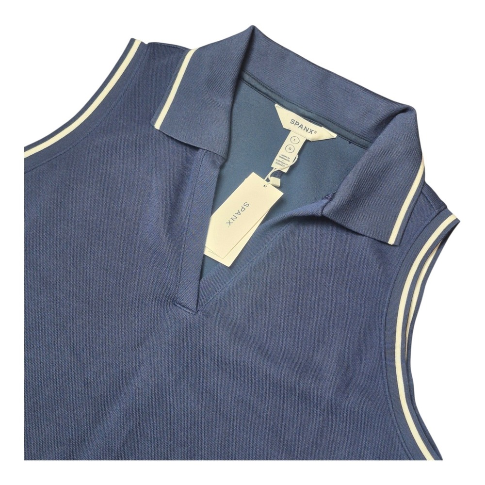 Spanx AirPique Sleeveless Polo Dress Women's L Timeless Navy Golf Pockets NWT